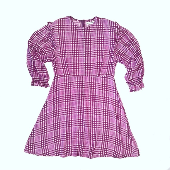 Faithful The Brand Edwina Pink Plaid Ruffled Puff long-Sleeve Mini Dress Size L - Picture 5 of 13